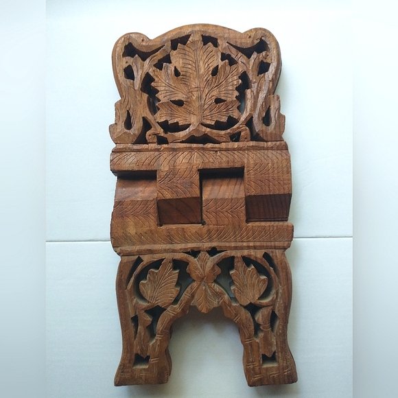 Vintage Carved Wood Book Holder/Bible Holder/Cook Book Holder - Picture 2 of 9